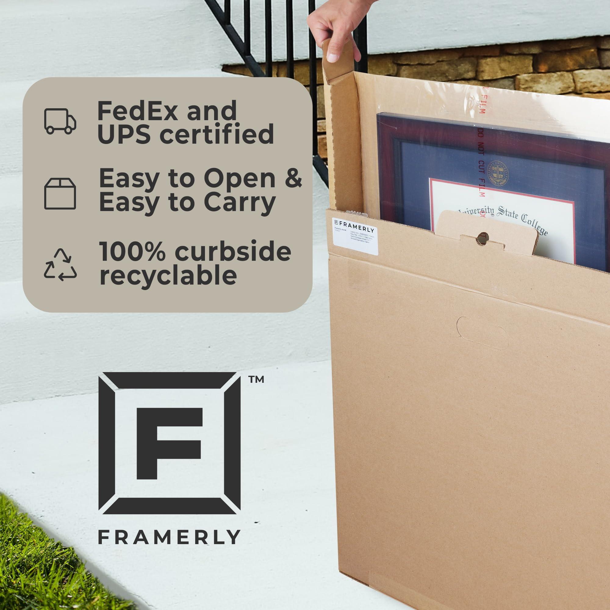 Framerly Framerly - Wayne State University Law School 10\" W X 8\" H Diploma Frame - Fits a Phd - Gold Embossed Diploma Frame - Cherry Moulding with Black and Tartan Green Matting - Officially Licensed