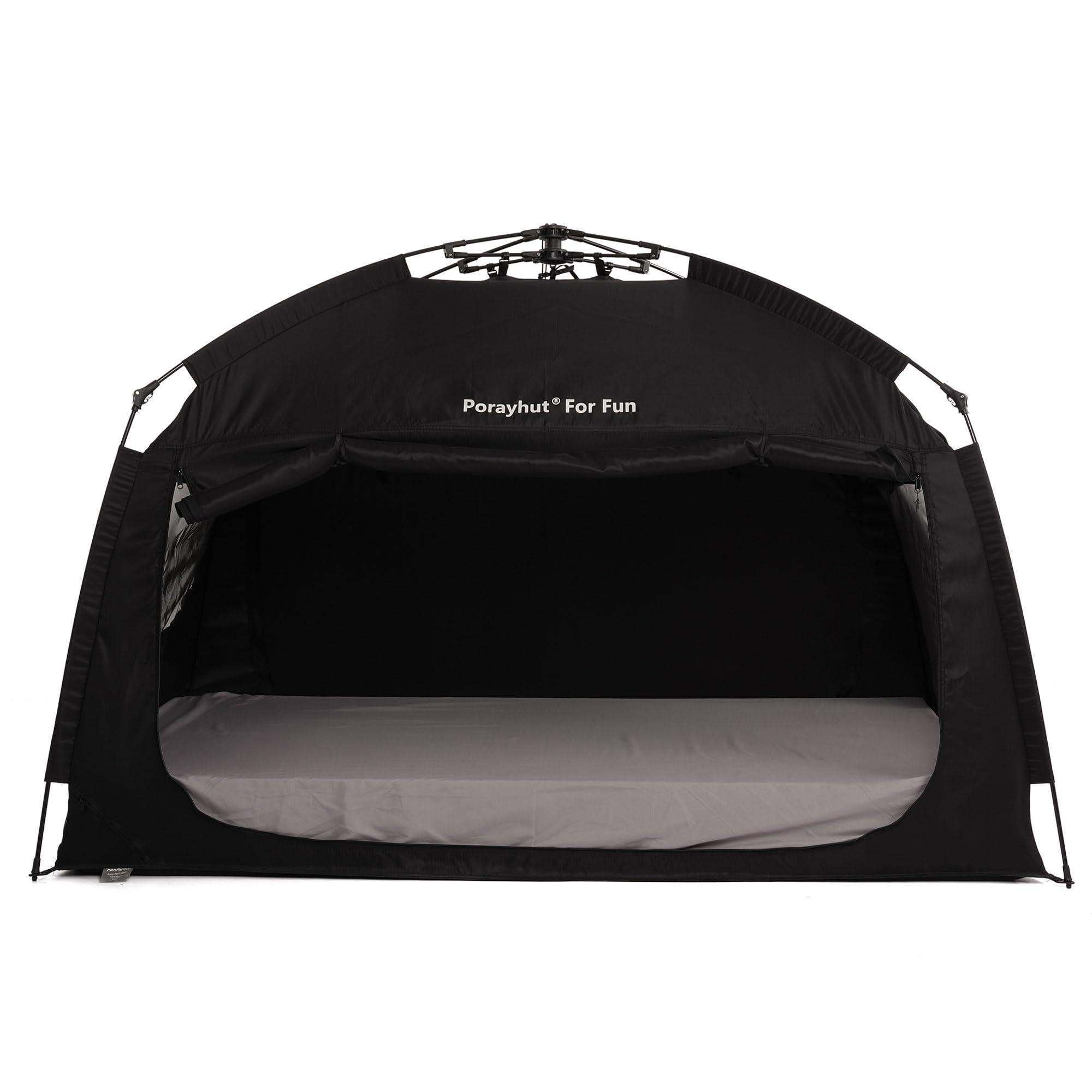 porayhut Indoor Instant Privacy Bed Tent for Sleeping,Quick Set-up Bed Canopies,Portable Bed Drapes with Large Space and 3 Doors (Black, Twin)