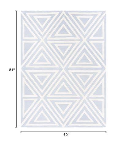 Safavieh SAFAVIEH Kids Collection Area Rug - 5' x 7', Blue & Ivory, Handmade Geometric Wool, Ideal for High Traffic Areas in Living Room, Bedroom (SFK912E)