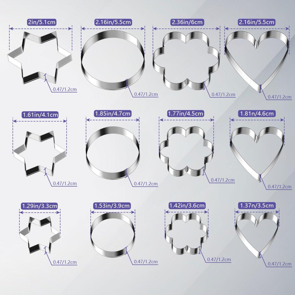 Quadafy 12Pcs Mini Cookie Cutters Shapes Set, Heart Round Flower Star Cookie Cutters, Stainless Steel Biscuit Cutter Tiny Fruit Vegetable Cutter