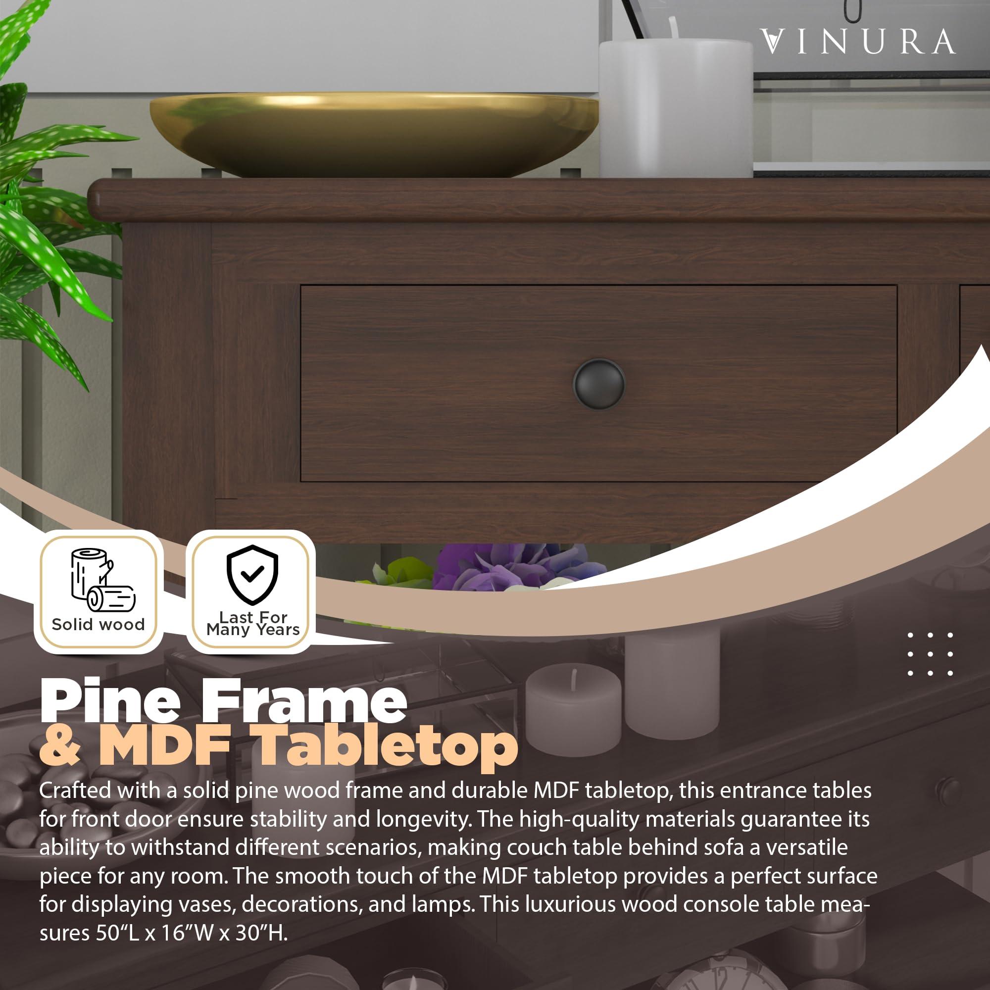 Venera Venera Console Tables for Entryway - Solid Wood Espresso 50 Hallway Table for Entryway - Small Entryway Table & Three Drawers and Two Layer Shelves - Entrance Tables for Front Door