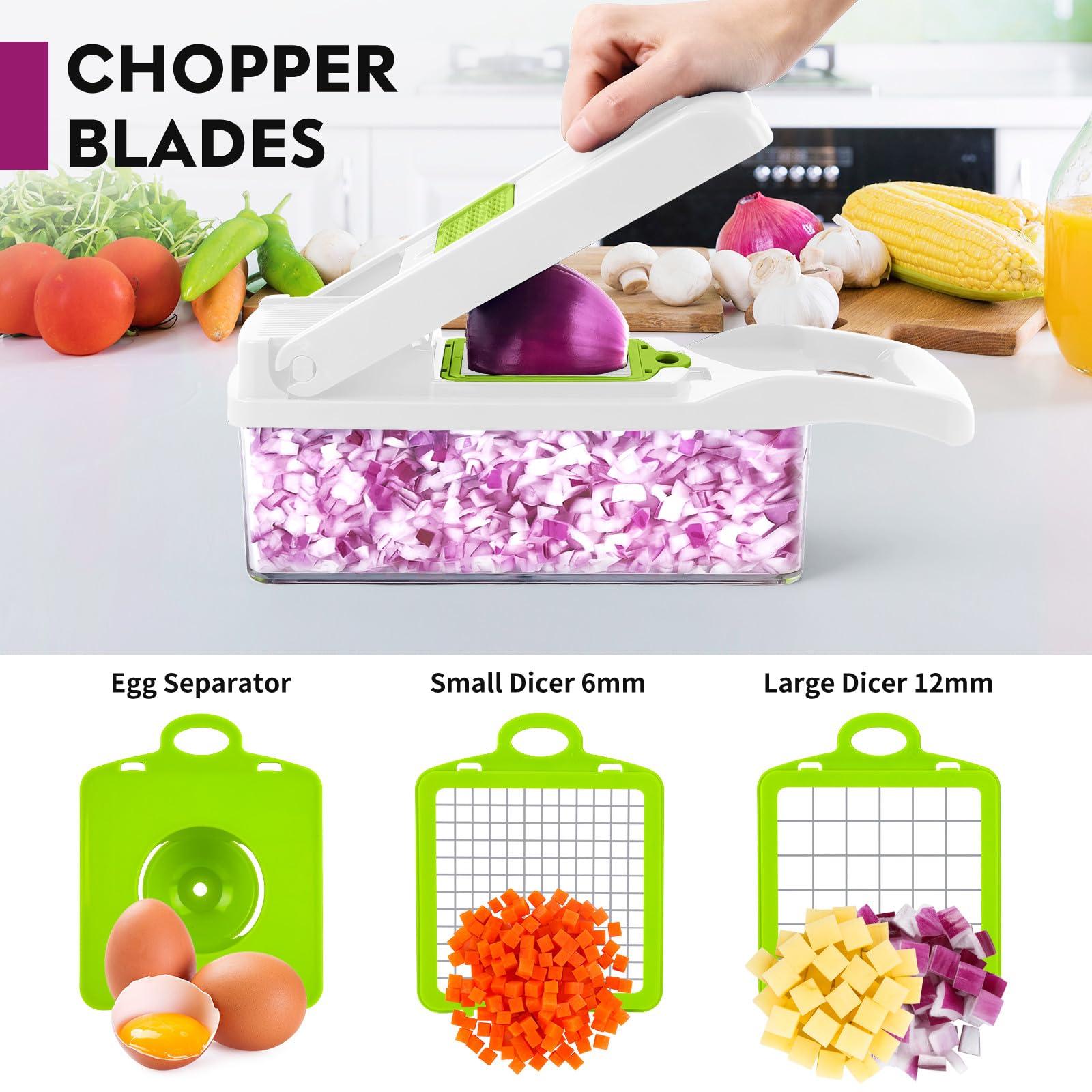 RAIQEE Vegetable Chopper, Onion Chopper, Mandolin Slicer,Pro 10 in 1professional food Choppermultifunctional Vegetable Chopper and Slicer, Dicing Machine, AdjustableVegetable Cutter With Container (White)