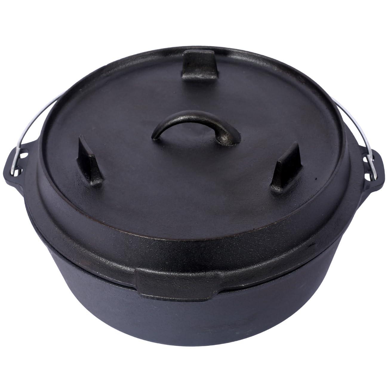 ZeHuoGe Camping Dutch Oven, Pre-Seasoned Camp Cookware Pot With Lid - Lid Lifter, Cast Iron Deep Pot with Metal Handle for Camping Cooking BBQ Baking Campfire, Black (6 QT)