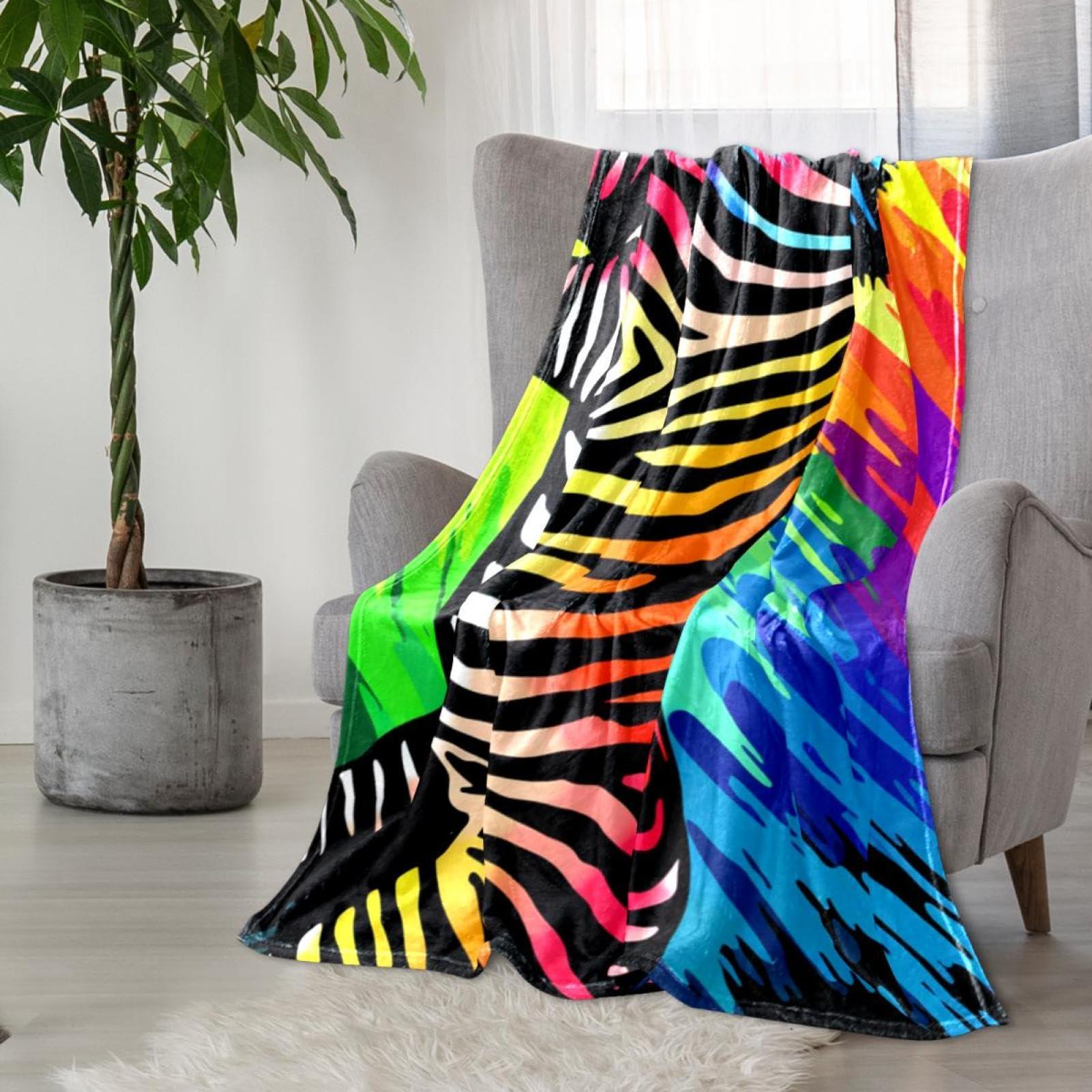 YTYVAGT Throw Blanket,Soft Blankets and Throws,Colorful Rainbow Zebra Print,59x39.3 in
