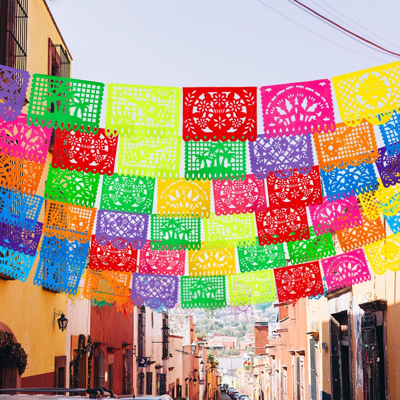 DomeStar DomeStar 2 Packs Mexican Party Decoration, 36 Feet Plastic Papel Picado Fiesta Banner Cinco de Mayo Garland for Mexican Birthday Party Supplies