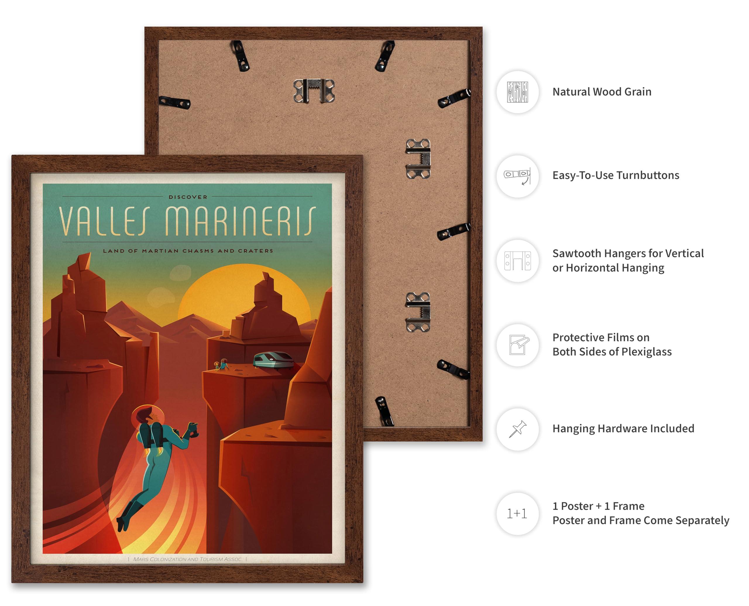 Poster Master Poster Master Astronomy Poster - Valles Marineris Travel Poster - Gift for Astronomers and Space Exploration Enthusiasts - Wall Decor Home, Office, Living Room, 11x14 Brown Framed