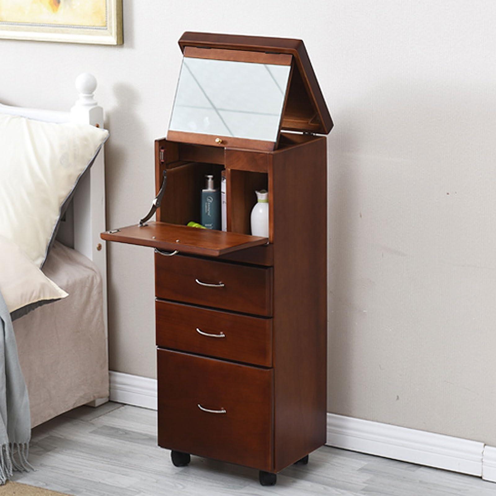 DRemdo DRemdo Small Vanity Desk Set with Drawer lock key,Small Makeup Vanity Desk with Mirror,Compact Dressing Table, 3-in-1 Vanity Desk Set with Mirror, keys3 Drawers(Brown), 33.5x11.8x15.7in