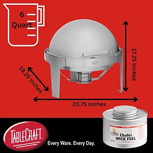 Tablecraft Tablecraft Roll Top Chafing Dish Buffet Set, Covered Chaffing Server, 6 Quart Parties Banquets Catering Food Warmers, Polished Stainless Steel, Slow Close Noise Reduction Lid, Commercial Grade