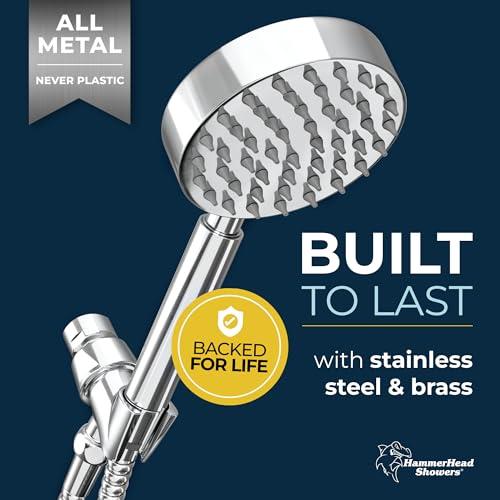 HammerHead Showers HammerHead Showers ALL METAL Handheld Shower Head with Hose and Brass Holder - CHROME - 2.5 GPM High Pressure Shower Heads with Adjustable Shower Wand Bracket - 6ft Flexible Extension