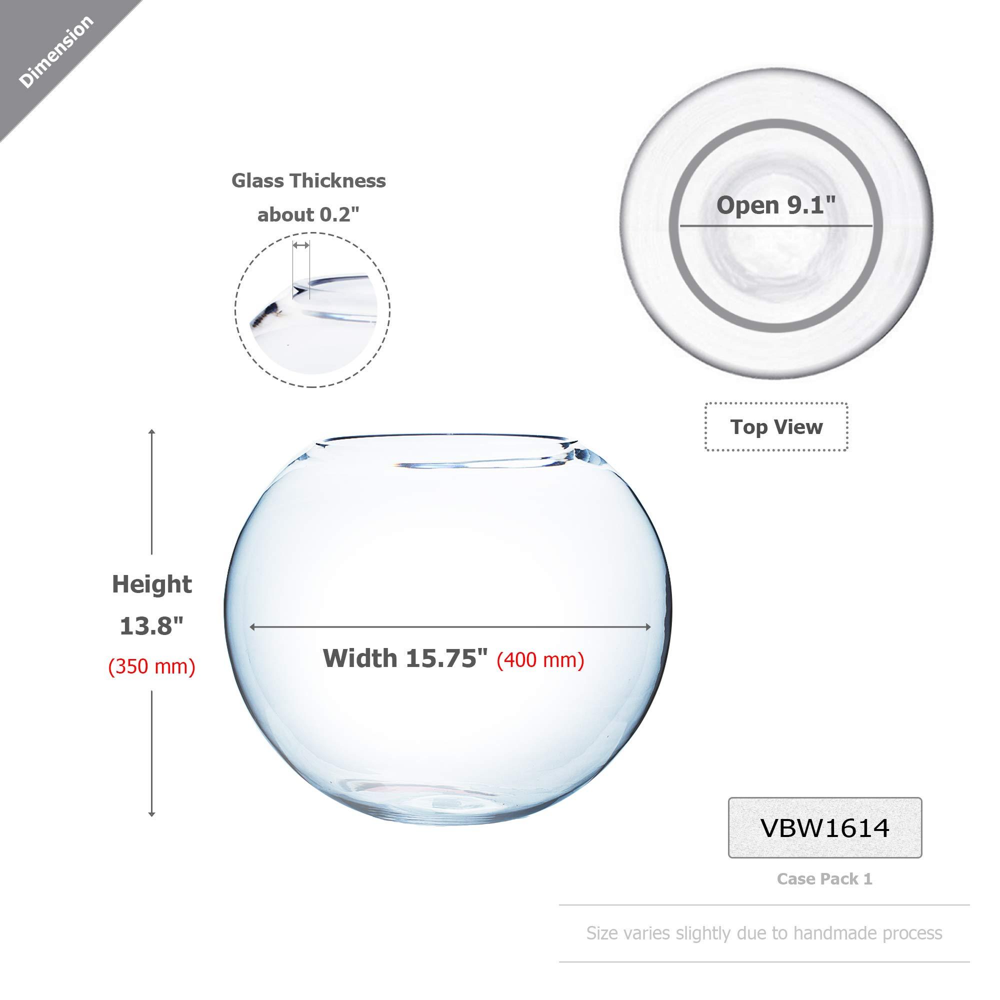 WGVI WGV Large Bowl Glass Vase, Diameter 16", Height 14", (Multiple Sizes Choices) Clear Huge Round Bubble Vase Jar, Floral Planter Terrarium for Wedding Event Home Decor, 1 Piece (VBW1614)