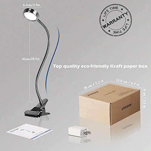 EYOCEAN EYOCEAN LED Reading Light, Dimmable Clamp Light for Bed Headboard, Bedroom, Office, 3 Modes & 9 Dimming Levels, Flexible Clip Desk Lamp, Adapter Included, 5W, Silver