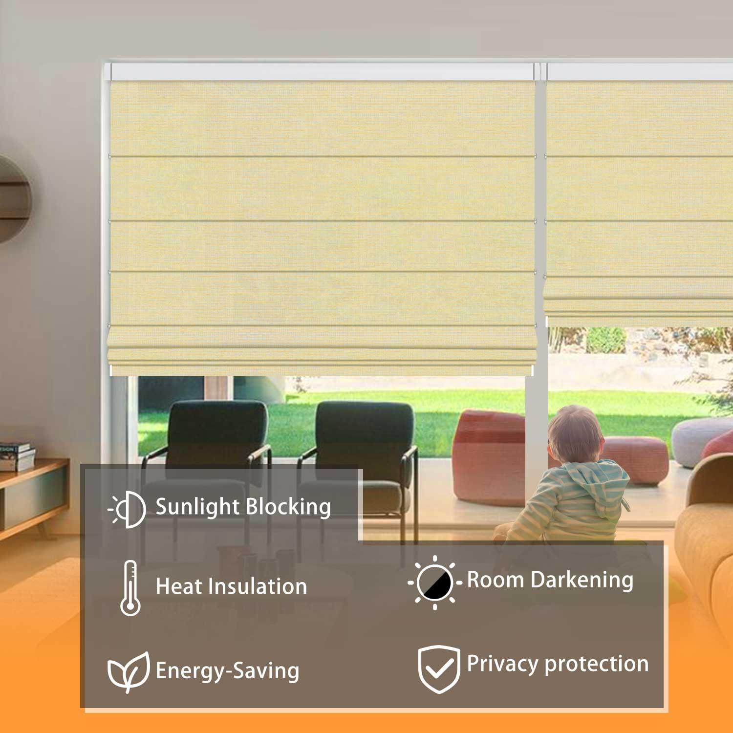 Amingrui Cordless Roman Shades for Windows Room 100% Blackout Fabric Roman Blinds for Windows Elegant Privacy Window Blinds for Home Living Room Bedroom Windows, Light Grey,63 1/2" W x 56" H