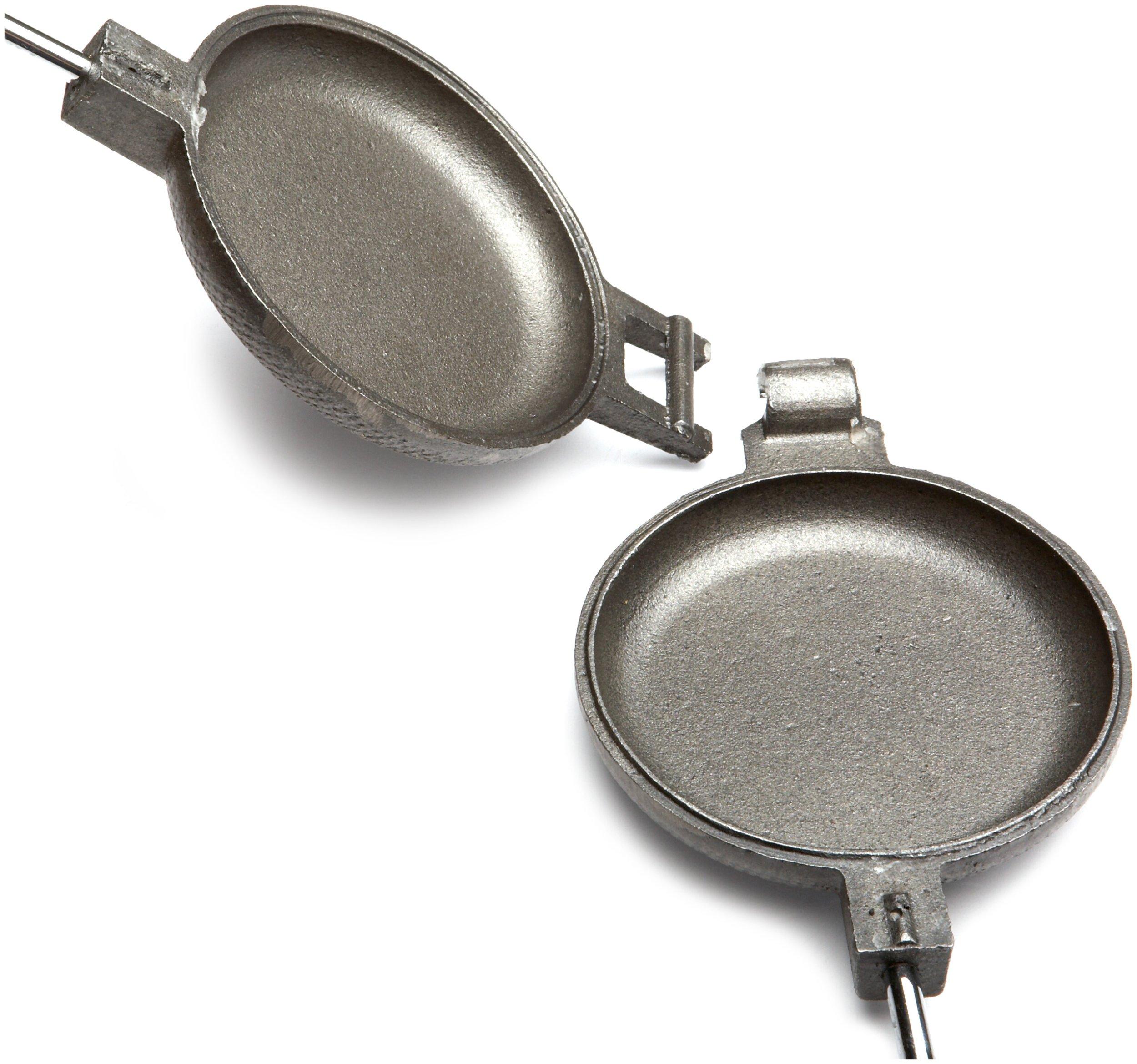 PINSUKO Rome Industries 1805 Round Pie Iron with Steel and Wood Handles, 28\" overall length, 4 1/4\" diameter casting, 4\" cooking surface