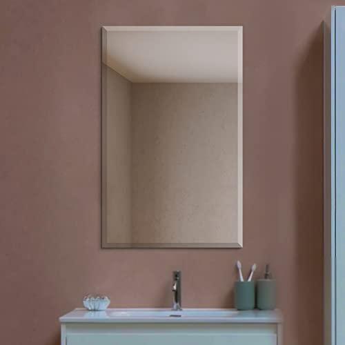 Fab Glass and Mirror Fab Glass and Mirror 1" Bevel Edge Frameless Wall-Mounted Mirrors for Bedroom, Bathroom, Living Room, Vanity, Entryways, 24" x 36", Clear