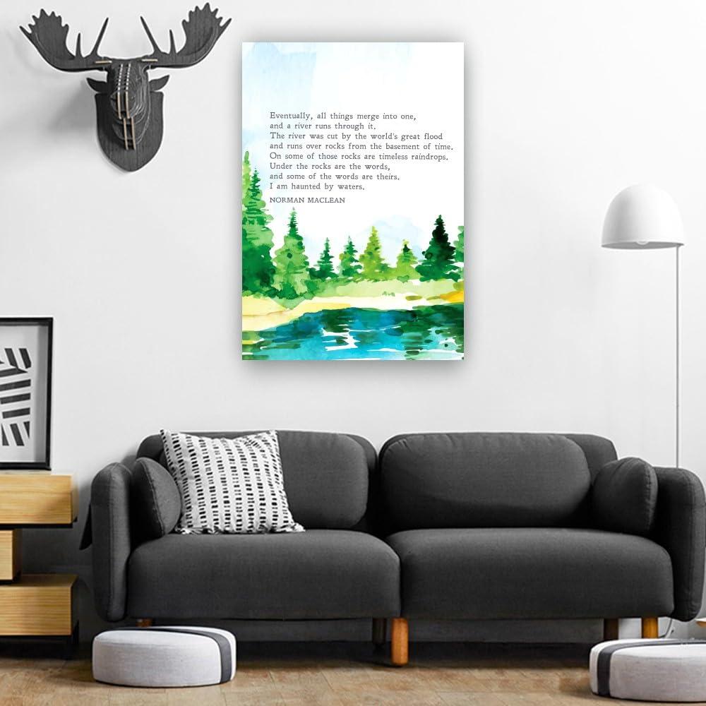 Ghfarez Ghfarez A River Runs Through It Fishing Quote Wall Art Poem Poster Kitchen Decoration Hanging Canvas Artwork Dining Room Pictures Wall Decorative (8.00\'\'x12.00\'\',Unframed)