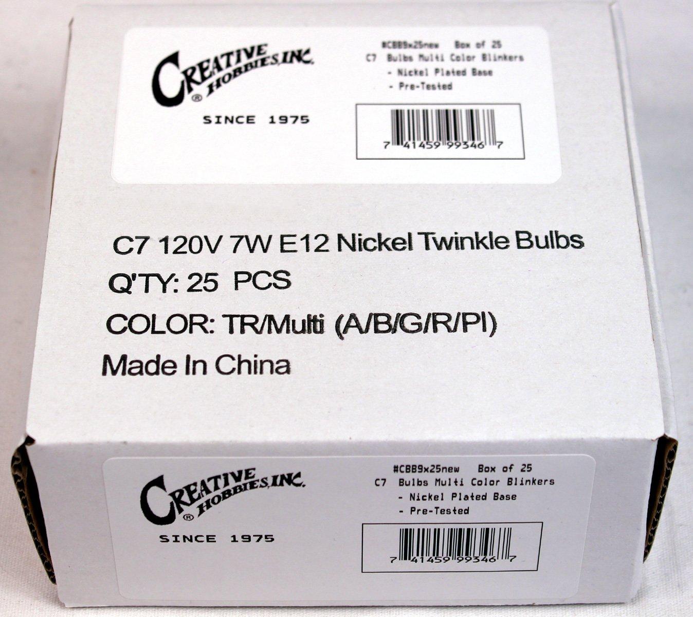 Creative Hobbies Creative Hobbies® Box of 25 Colored Light Bulbs, Random Blinking, 7 Watt, C7 Candelabra Base -Great for Night Lights and Christmas Strings