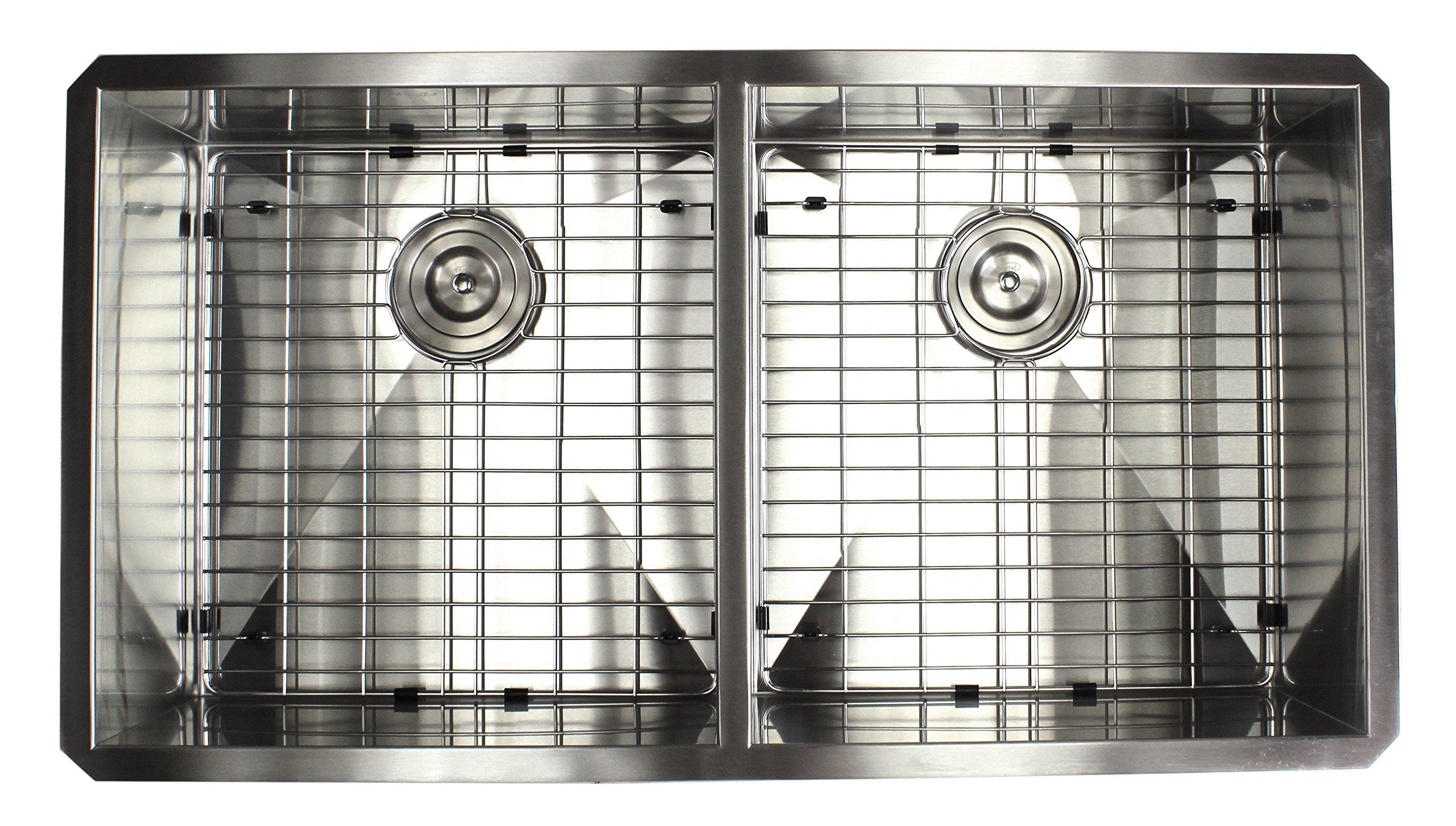 CONTEMPO LIVING 37 Inch Zero Radius Design 16 Gauge Undermount Double 5050 Bowl Stainless Steel Kitchen Sink Premium Package