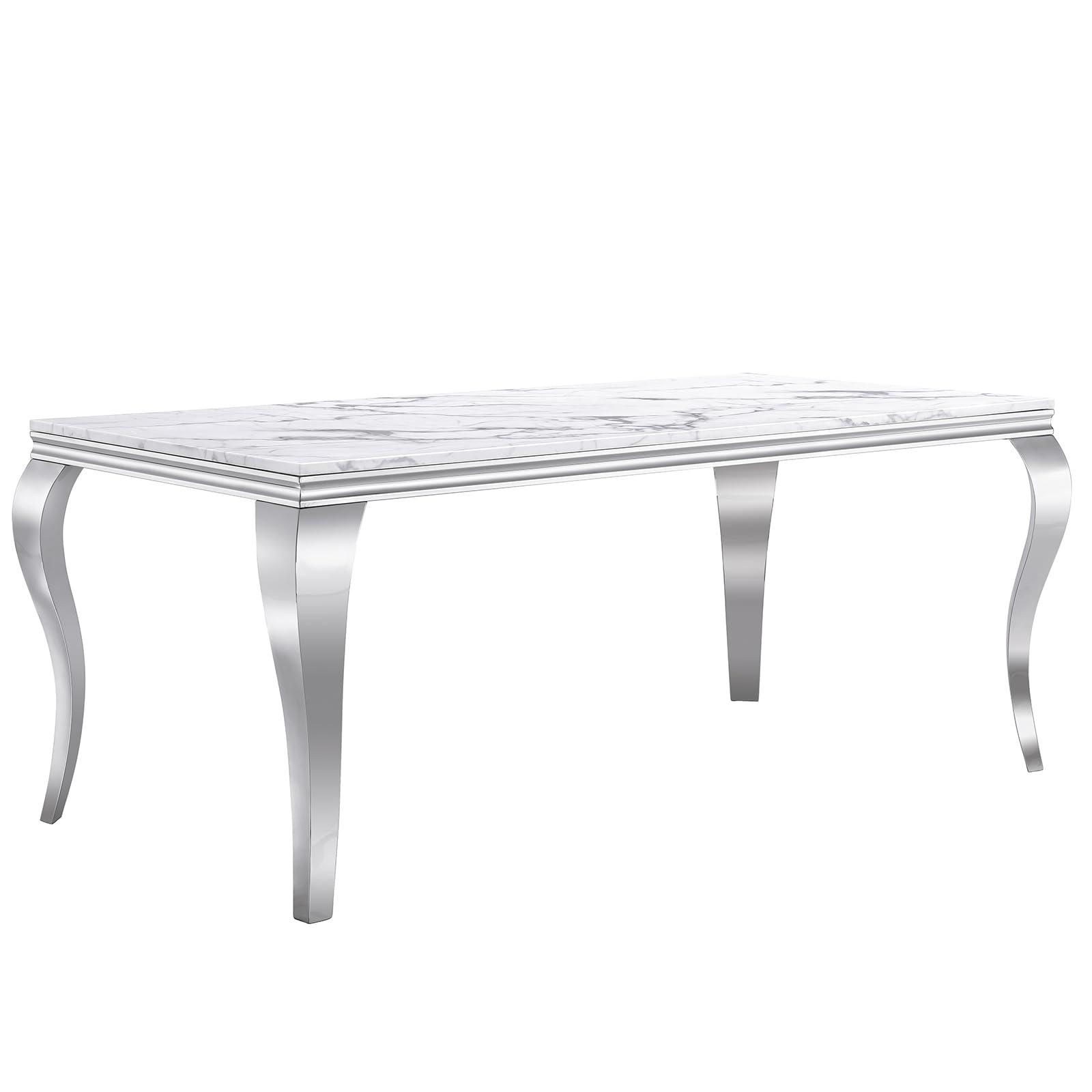 HomVent HomVent Silver Faux Marble Dining Table Set for 4, Modern Large Marble Kitchen Table Set and 4 Leatherette Dining Chair with Silver Finish Stainless Steel Legs for Kitchen Living Room