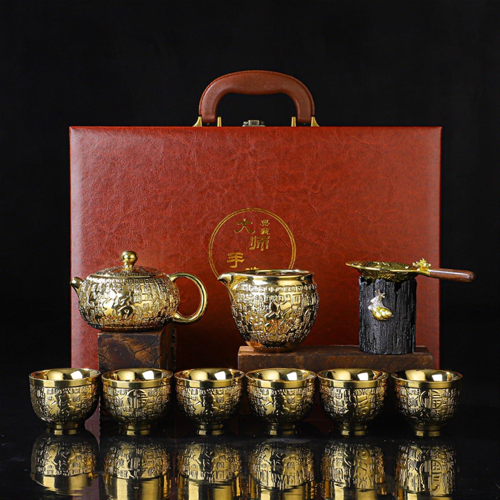 HMLTD Chinese/Japanese Tea Set 24k Gold-plated Kung Fu Teaset Chinese Travel Tea Sets Luxury Bone China Tea Pot Teacup Tea Accessories Gift Box Packaging Portable Teapot Set Tea Gift set (Size : Gift box p