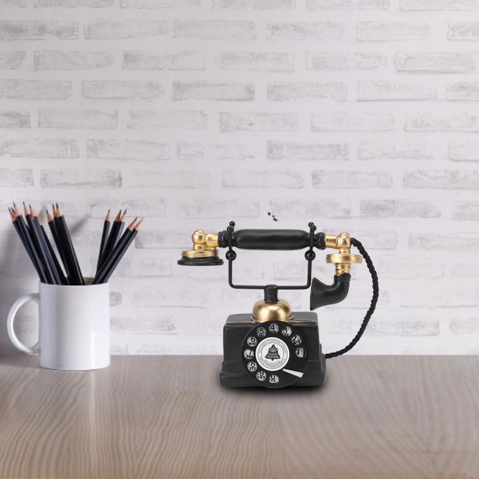 Asixxsix Retro Rotary Landline Phone, Resin Retro Decorative Phone Multifunctional Attractive Retro Telephone Model for Home Office Desk, Antique (-14)