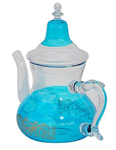 Treasures of Morocco Tea Serving & Glasses Moroccan All Glass Hand Blown Teapot Durable Heat Resistance 32 Oz No Spill