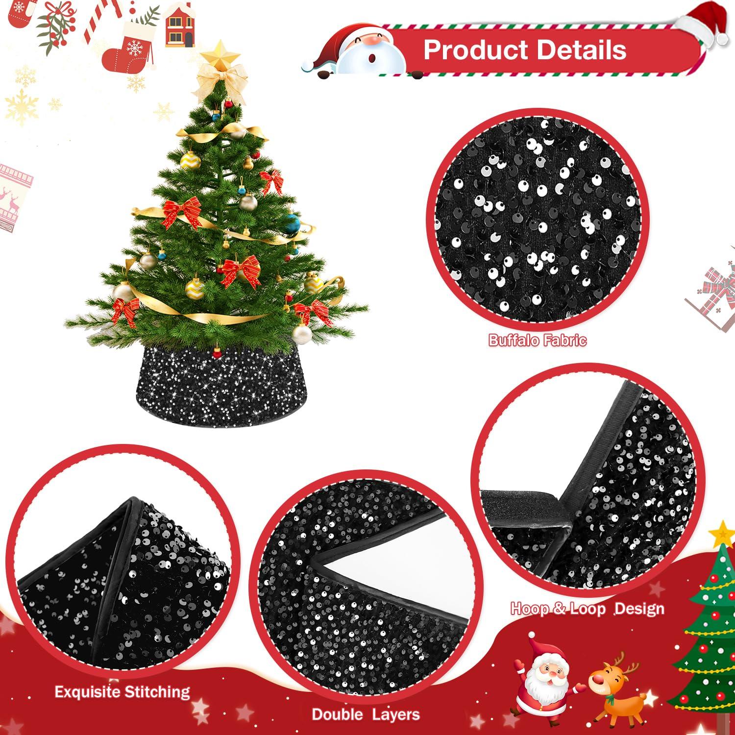 BSHSPX BSHSPX Halloween Tree Collar Black Christmas Tree Collar 23.6 inch Christmas Tree Ring Halloween Tree Skirt Round Tree Stand Collar Christmas Tree Collars for Artificial Trees Holiday Decorations