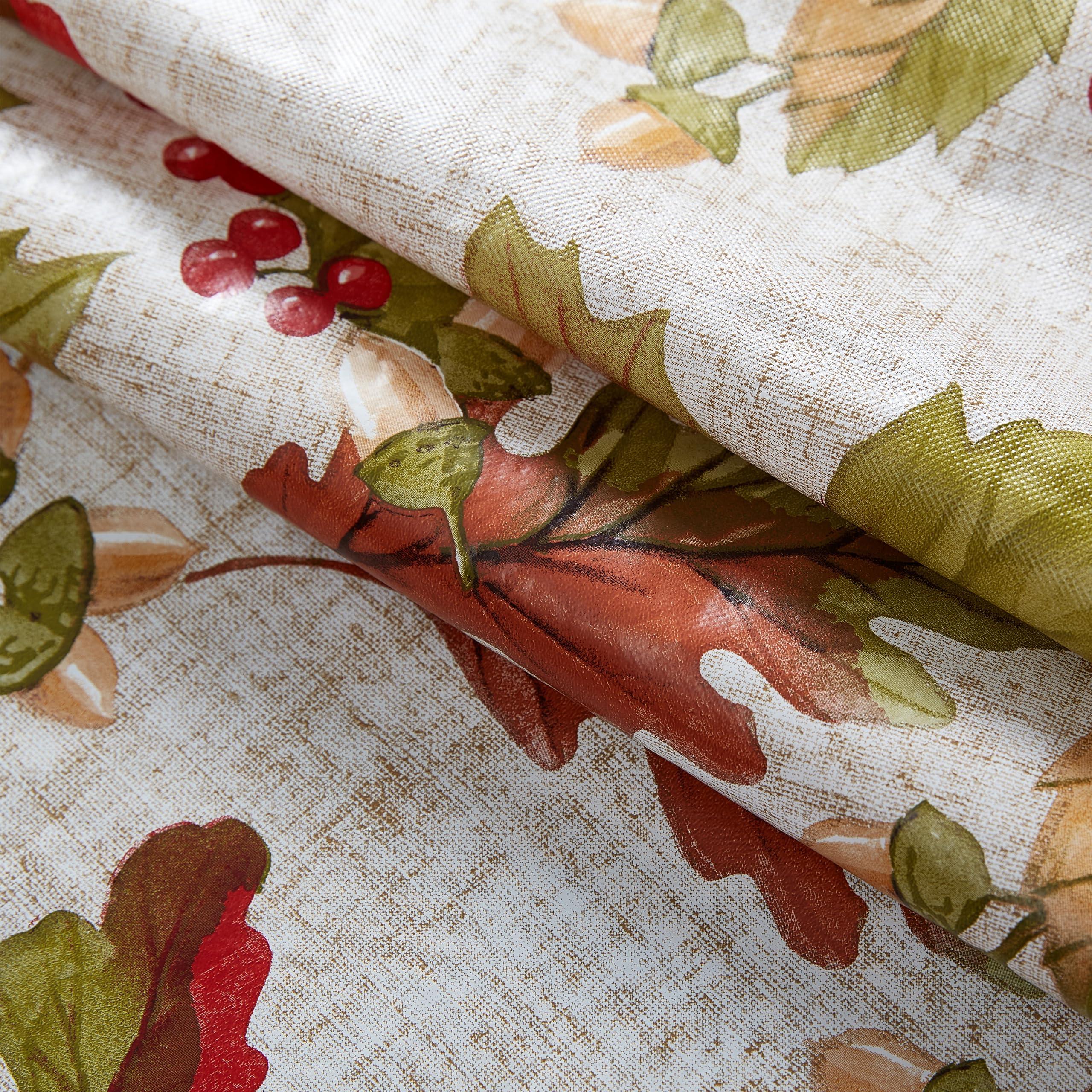 Newbridge Newbridge Rustic Fall Acorn and Leaf Print Autumn Vinyl Flannel Backed Tablecloth, Thanksgiving Autumn Leaves Kitchen Dining Room Vinyl Tablecloth with Flannel Backing, 52\" x 52\" Square