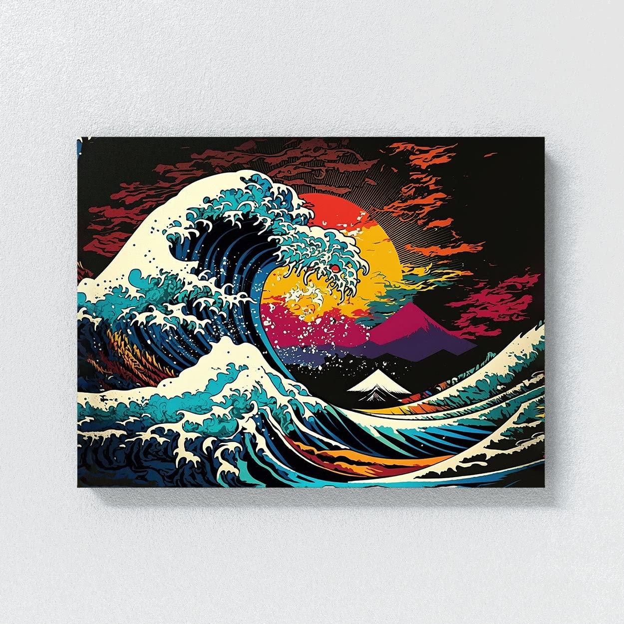 Sense Canvas Sense Canvas Pop Art Hokusai The Great Wave 7 Canvas Art - Home Decor Wall Art Print Poster Painting Large 40x30 / 0.75\"