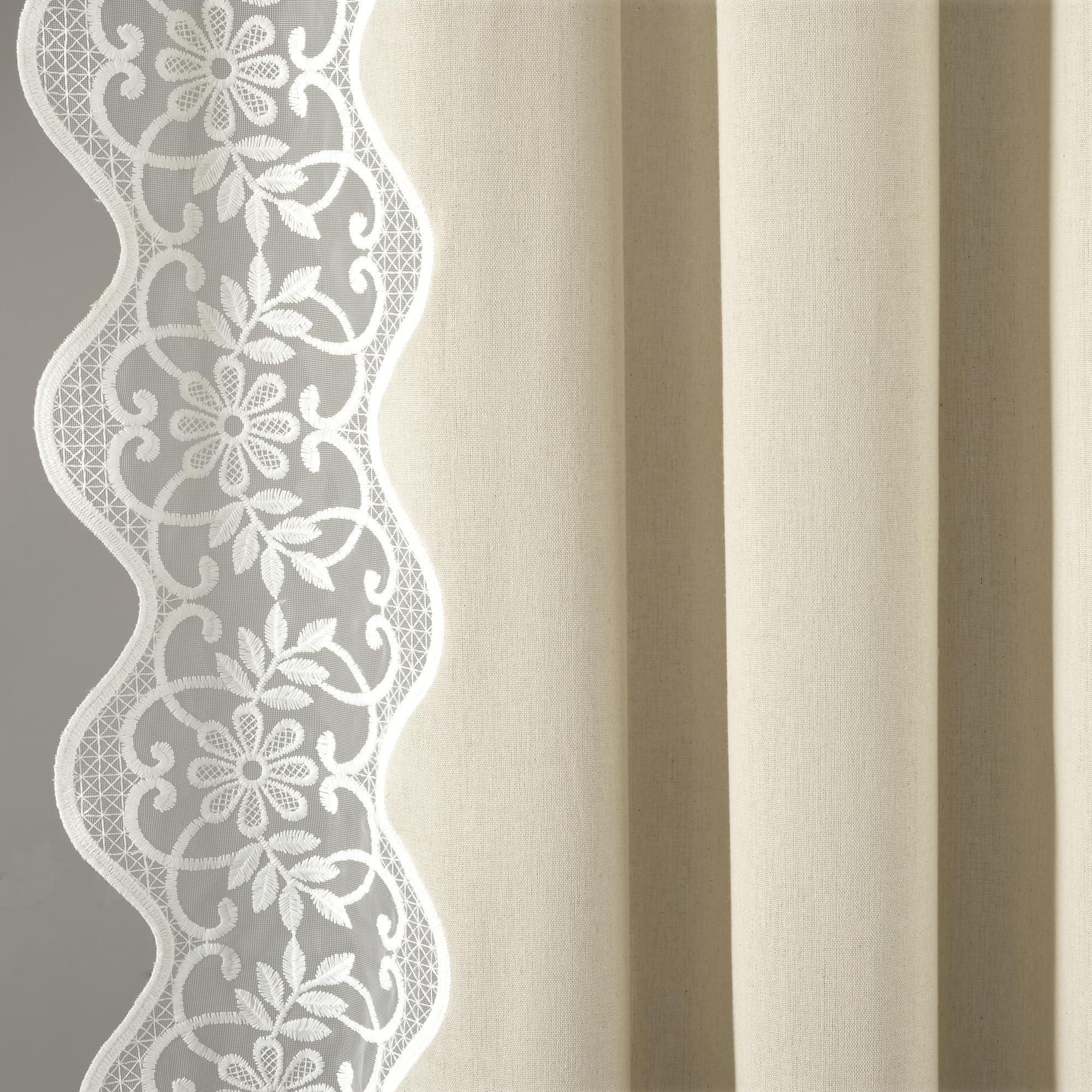 Lush Decor Lush Decor Scallop Edge Lace Border Window Curtain Panel, Single, 52" W x 84" L, Neutral & Off White - Lace Curtains - Scalloped Lace Trim- Vintage Curtains for Bedroom, Living or Dining Room