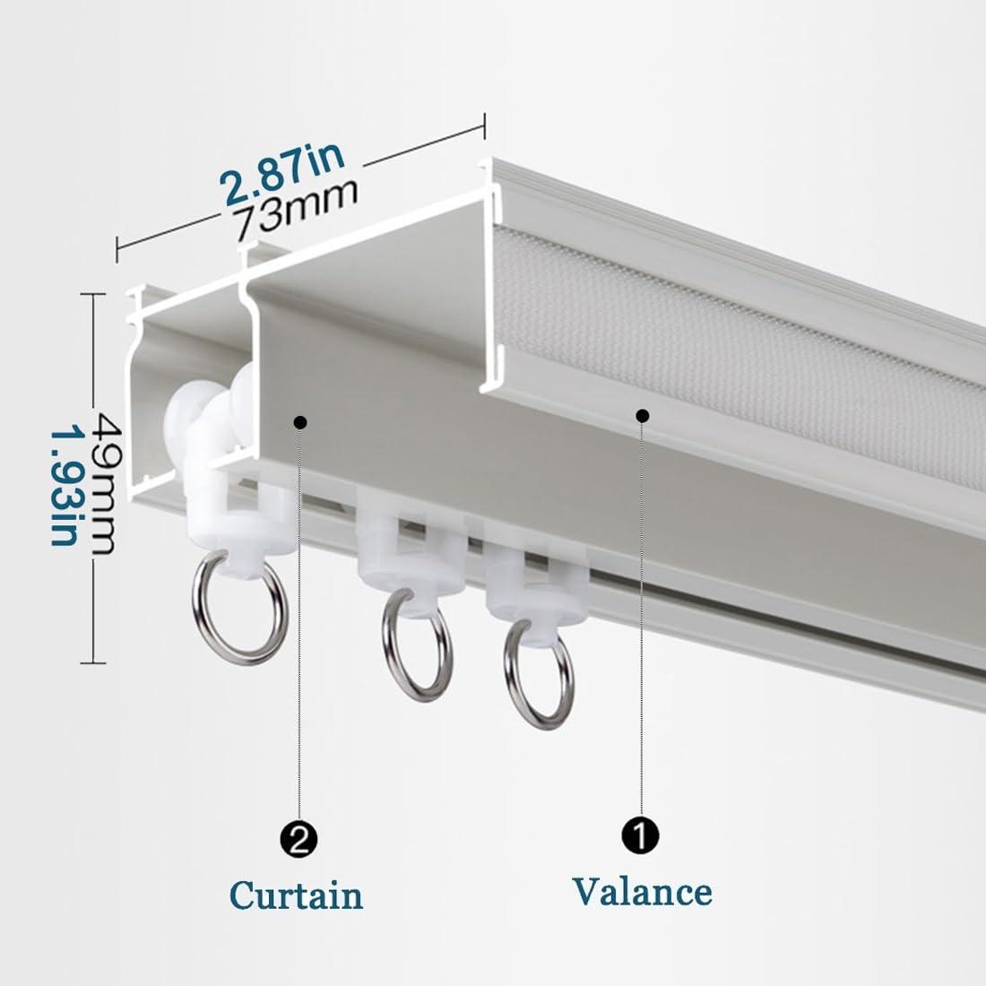 LTSRLL Double Curtain Rail Track With Valance Ceiling Or Wall Mount Curtain Tracks System For Straight Windows - 39" To 236" Sliding Drop Ceiling Curtain Pole Set Strong Load Bearing No Light Leakage(Color:S