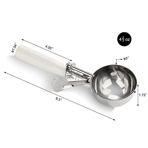 New Star Foodservice New Star Foodservice 34745 Commercial-Grade Thumb Press Food Disher/Ice Cream Scoop, 18/8 Stainless Steel, 4.67 oz, Size 6, White