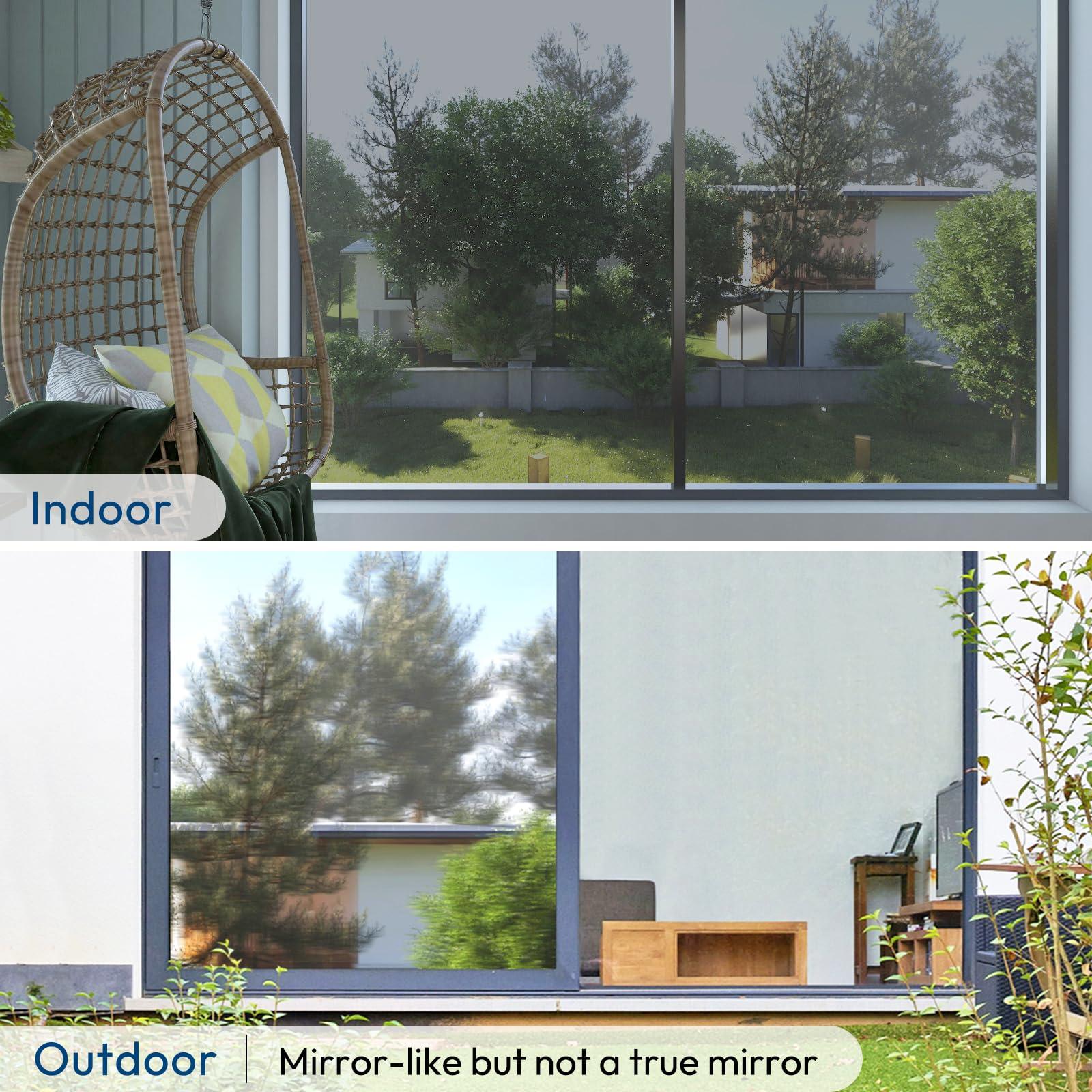 rabbitgoo rabbitgoo Window Privacy Film One Way Window Tint for Home, Removable Reflective Heat Sun Blocking Anti UV Glass Door Covering, Mirror Tinting Film House Office, 35.4 in X 9.8 Feet, Silver