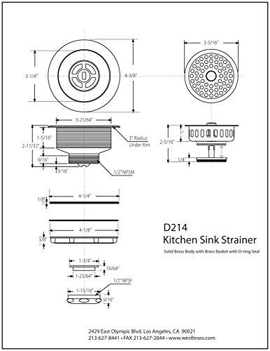 Westbrass Westbrass D214-50 3-1/2" Post Style Large Kitchen Sink Basket Strainer, 1-Pack, Powder Coat White