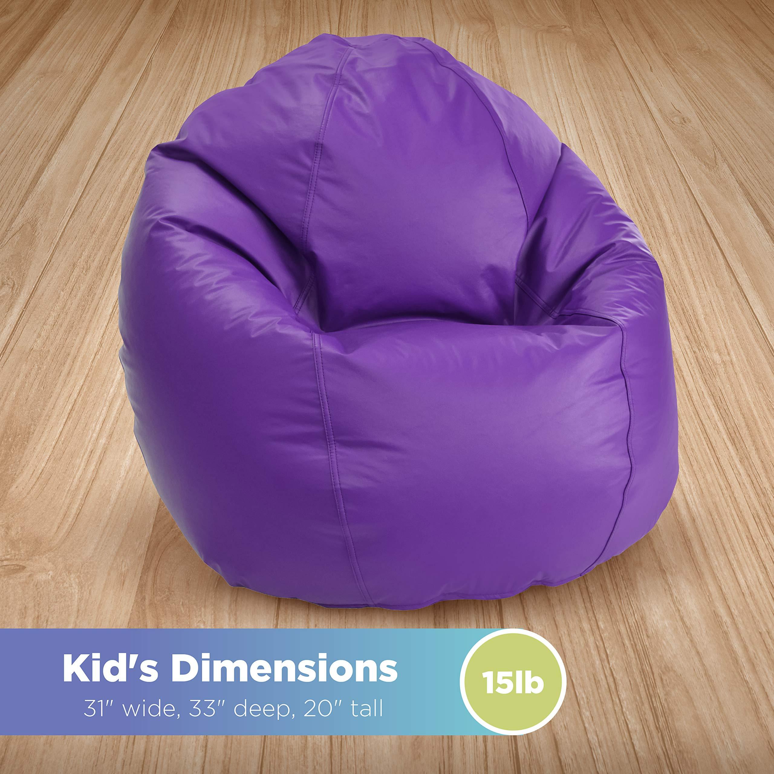 Bean Products Bean Products Small Vinyl Bean Bag Chair | Filled w/Polystyrene Beads & CertiPUR Foam | Made in USA | 31”W, 33”L, 20”H | 15lb | Available in 2 Sizes | Perfect for Teens & Kids | Purple