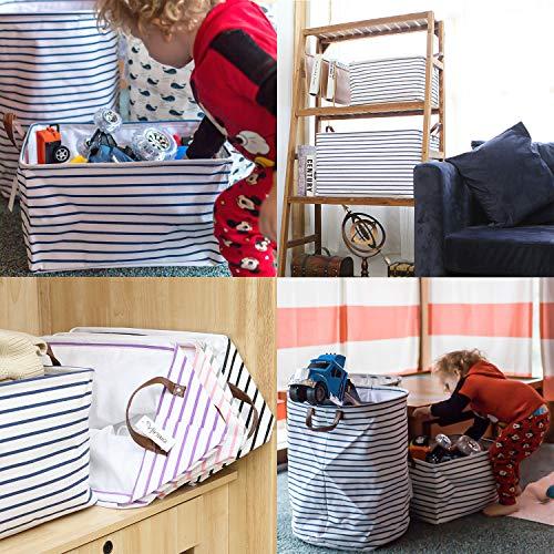 Hinwo Hinwo 31L Large Storage Bins, Closet Organizers and Storage, Shelf Baskets, Foldable Clothes Storage Baskets with Handles, Containers for Clothing, Blanket, Towels, Toys, Bedding (Navy Stripe)