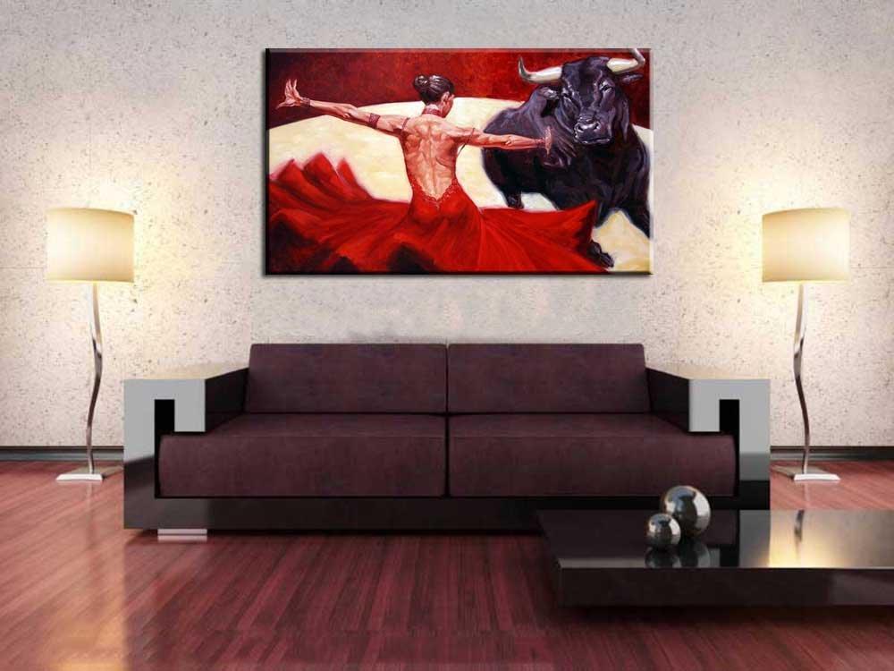 Osm Art Osm Art Popular Hand Painted Oil Painitng on Canvas Ms Red Skirt Bullfight Painting for Living Room Decor Spain Bullfighting Picture 28x48inch NO FRAME