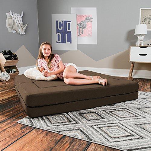 Jaxx Jaxx Zipline Sofa & Large Ottoman 3 in 1 Fold Out Sofa, Big Kids Edition, Chocolate