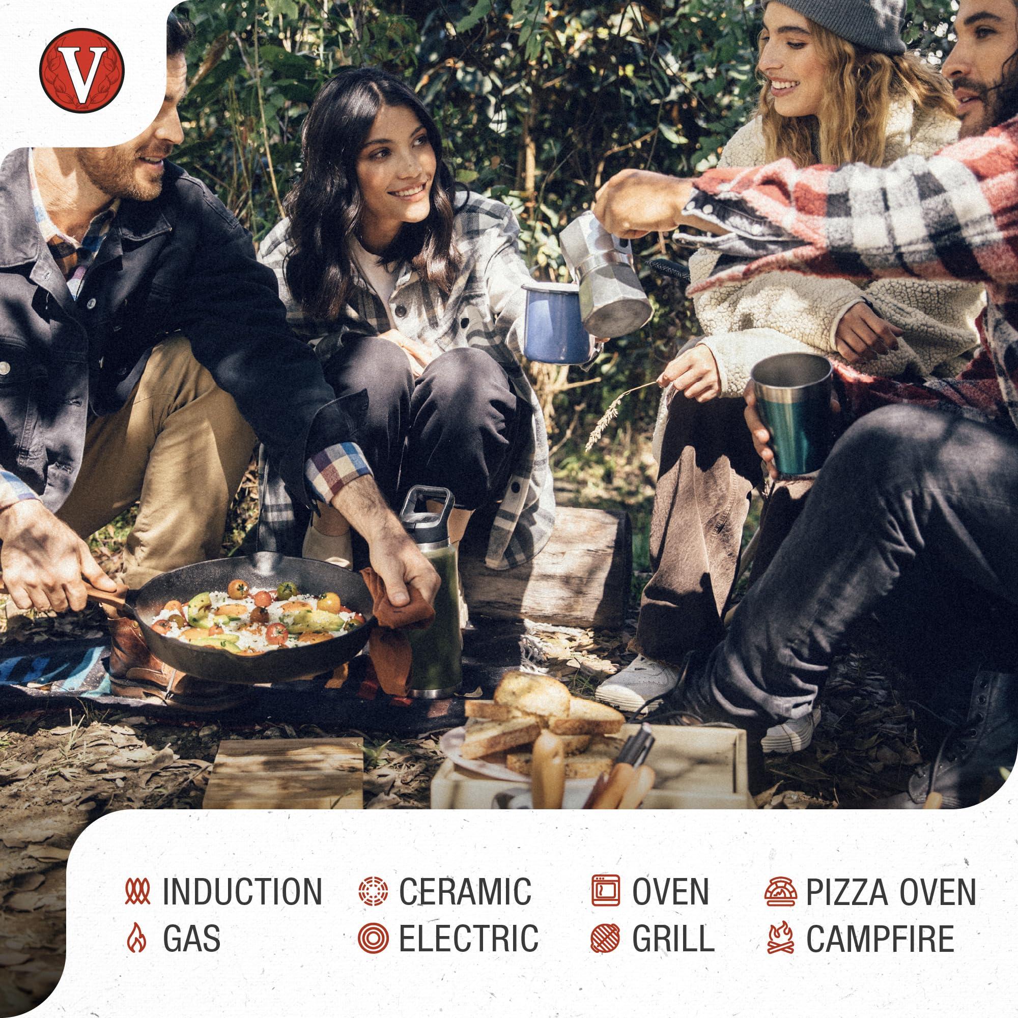 Victoria Victoria Cast Iron Skillet Large Frying Pan with Helper Handle Seasoned with 100% Kosher Certified Non-GMO Flaxseed Oil, 12 Inch, Black