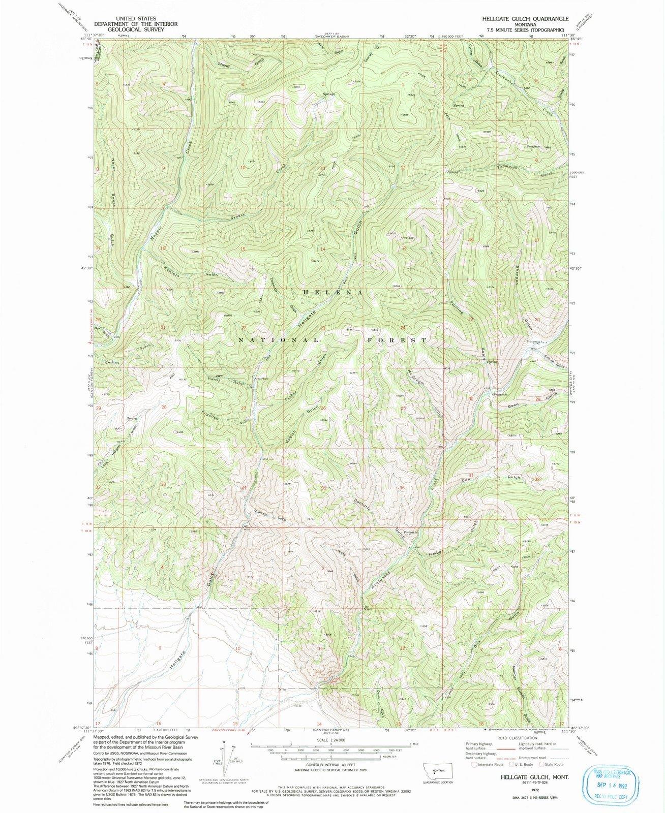 Historic Pictoric Montana Maps - 1972 Hellgate Gulch, MT - USGS Historical Topographic Wall Art - 44in x 55in, Large Wall Art Map