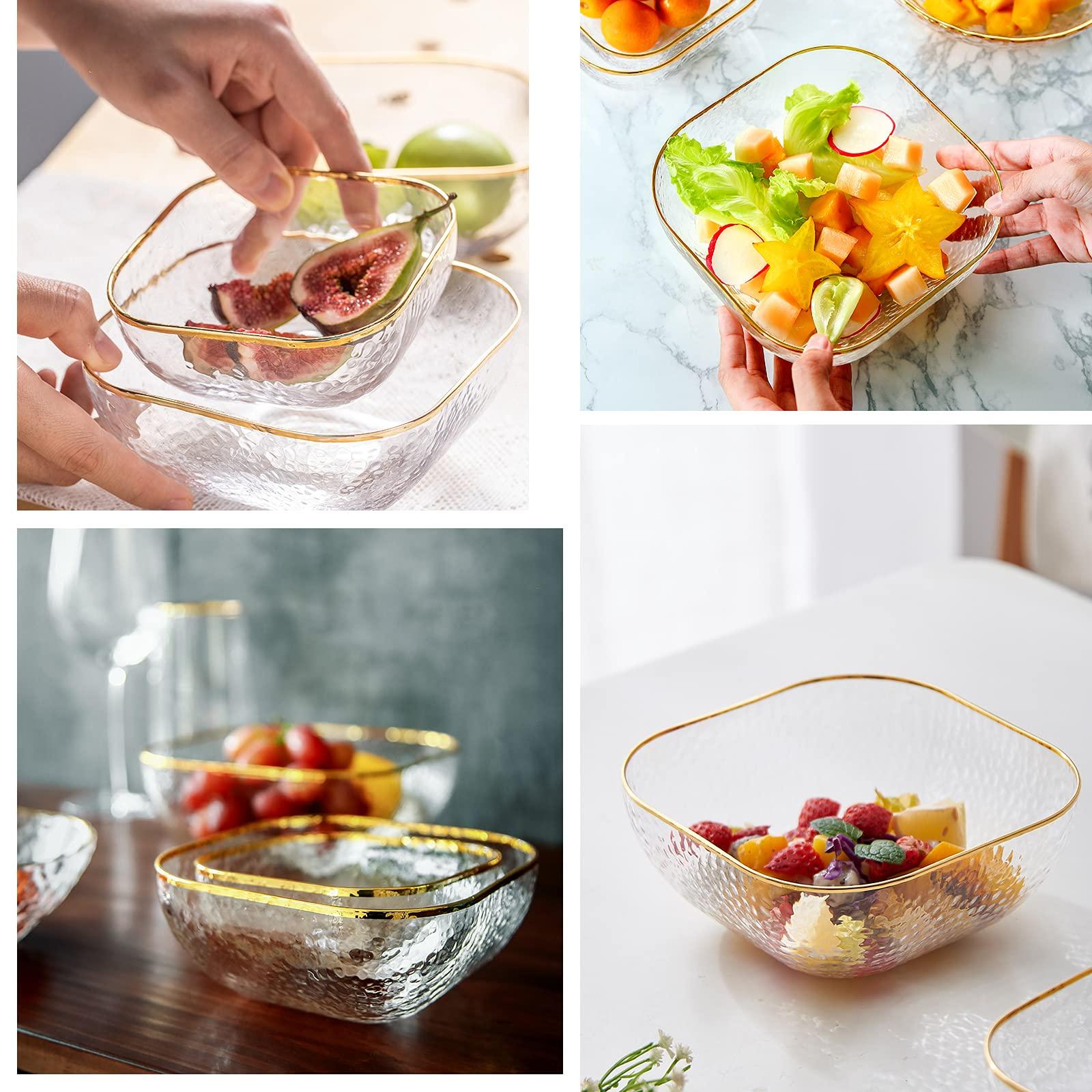 T TOSSOW TOSSOW Square Glass Mixing Bowl Set of 2, Serving Bowls All Purpose Transparent Salad Bowls, Condiment Bowls for Fruit, Snacks, Sauces, Popcorn and More