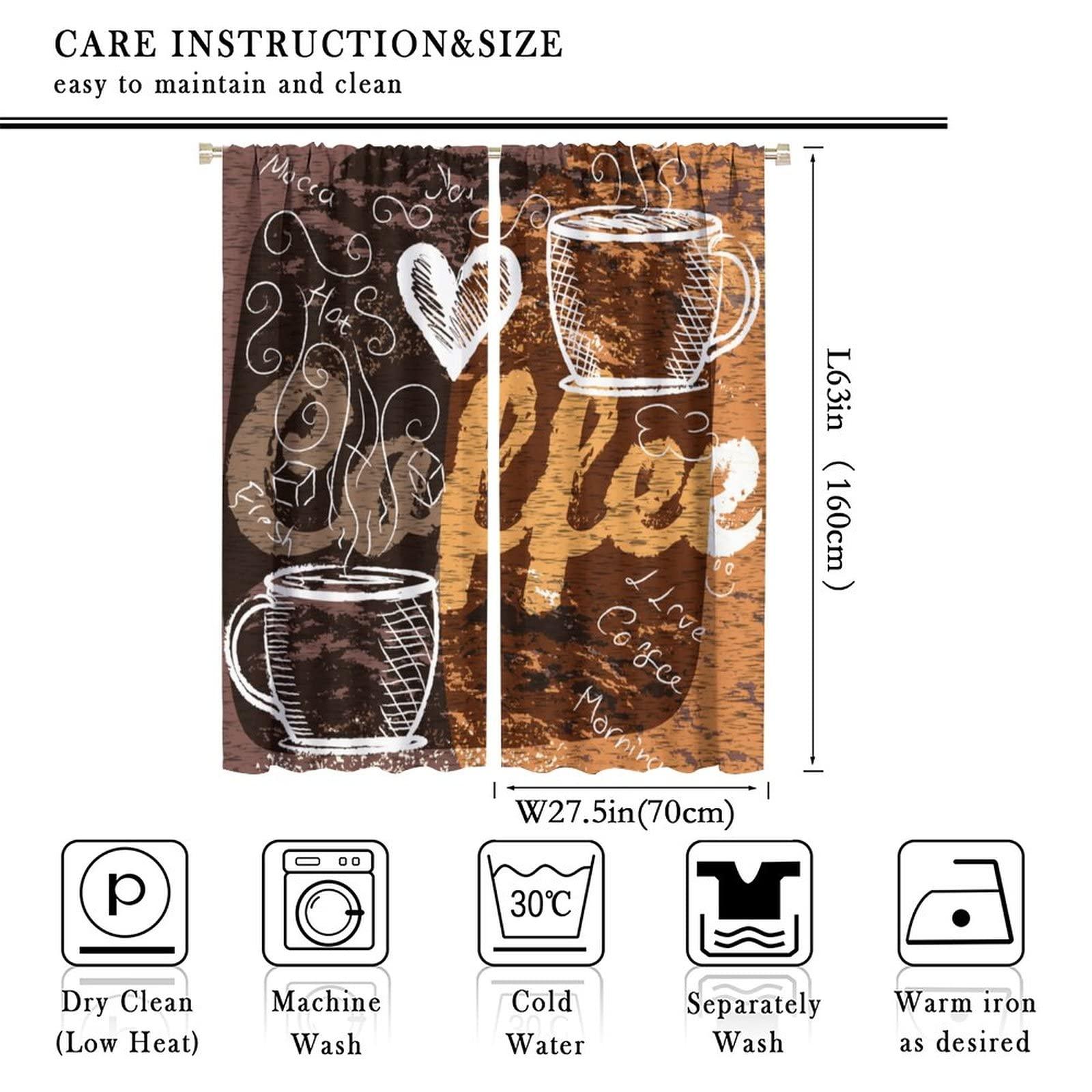 YCness Coffee Kitchen Curtains, Coffee Theme Decor Coffee Curtains for Kitchen Windows, Cafeteria Tea Party Pattern for Caf Decor 2 Panel Sets,55x63 Inch