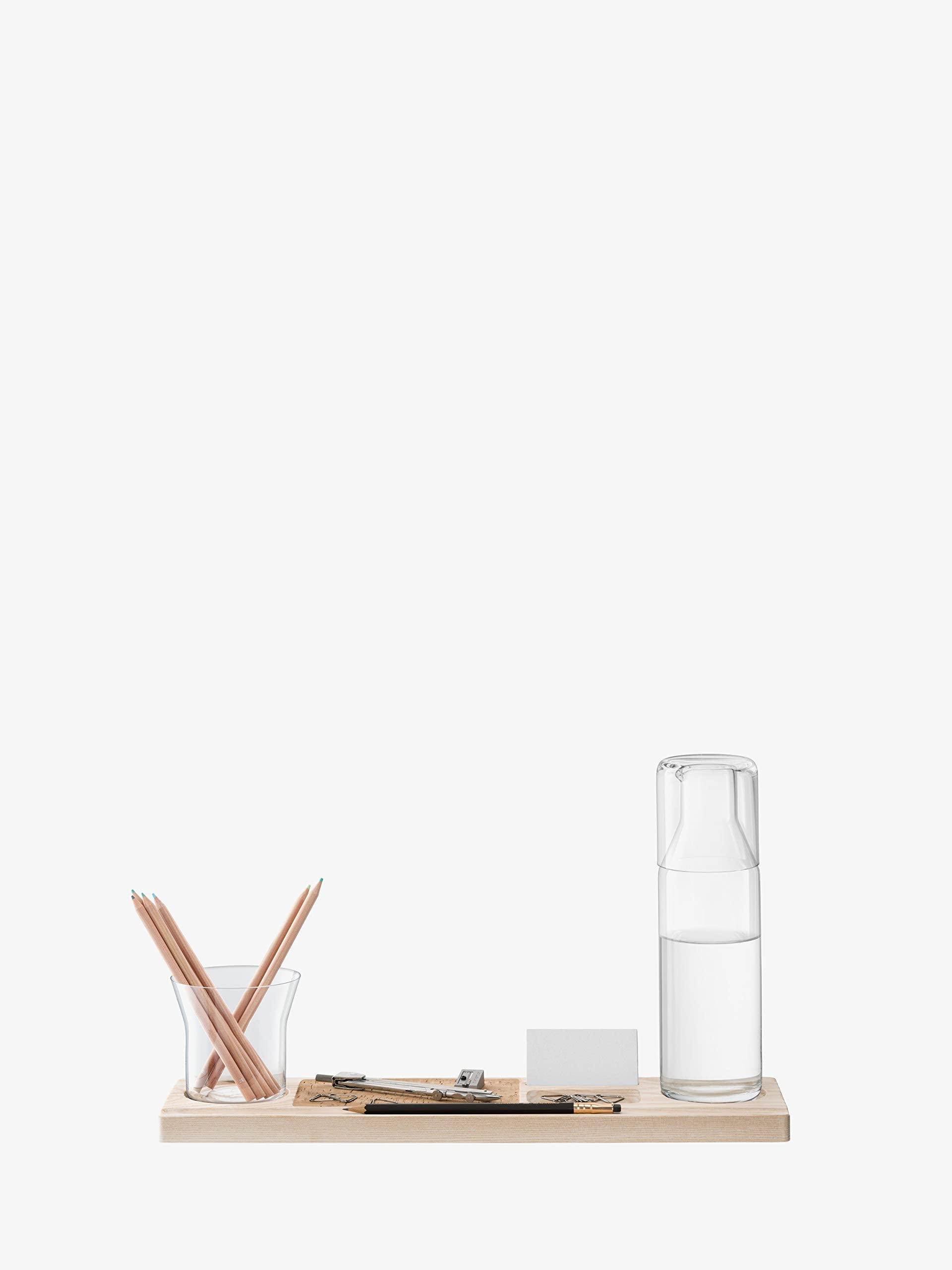 LSA International LSA International Plateau Carafe and Tumbler 11, Set of 3, Luxury Elegant Drinking Glassware with Natural Ash Organization Tray