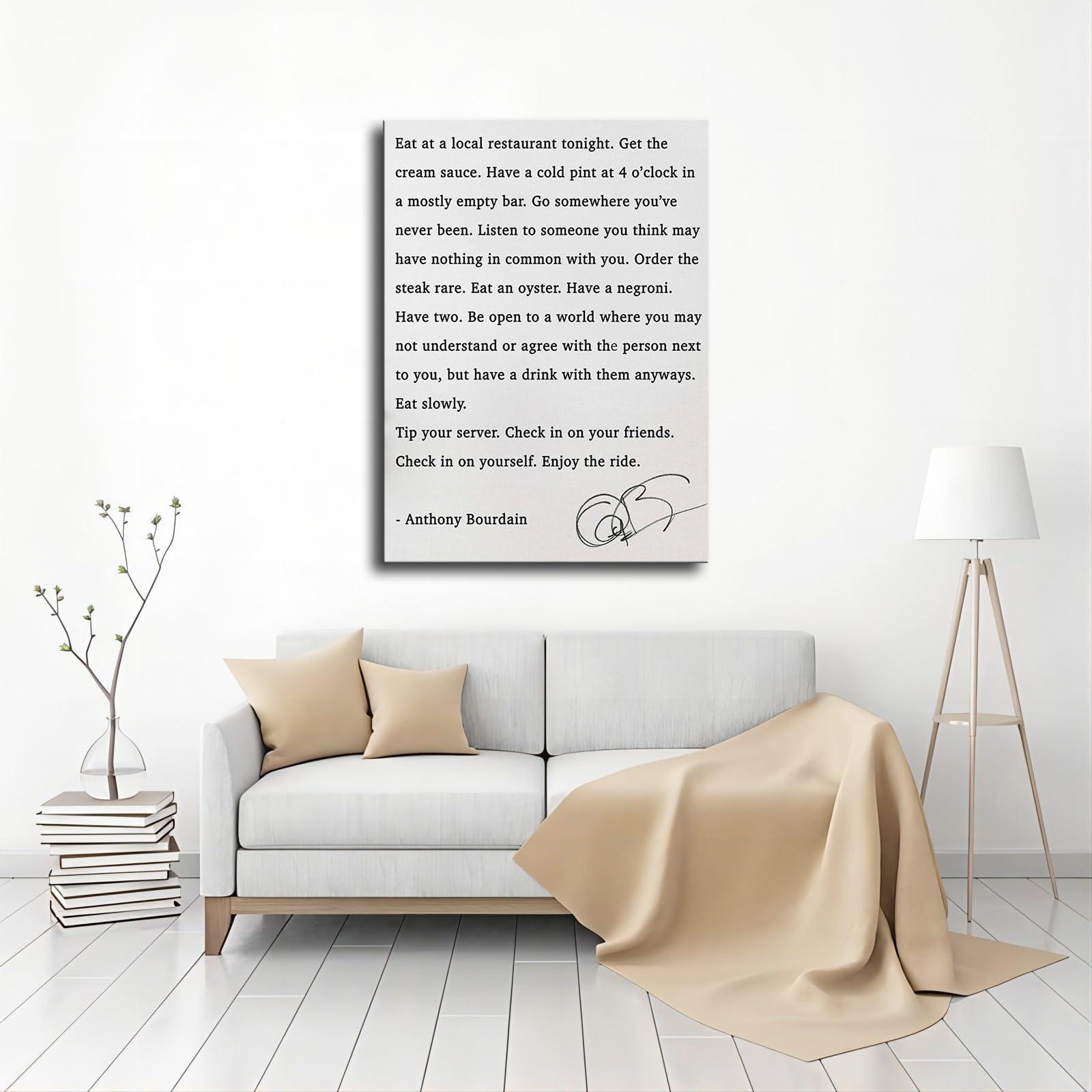 CukYi Anthony Bourdain Quote Print Poster - Eat at A Local Restaurant Tonight. Get The Cream Sauce Canvas Painting Posters And Prints Wall Art Pictures for Living Room Bedroom Decor (Framed,1624inch)