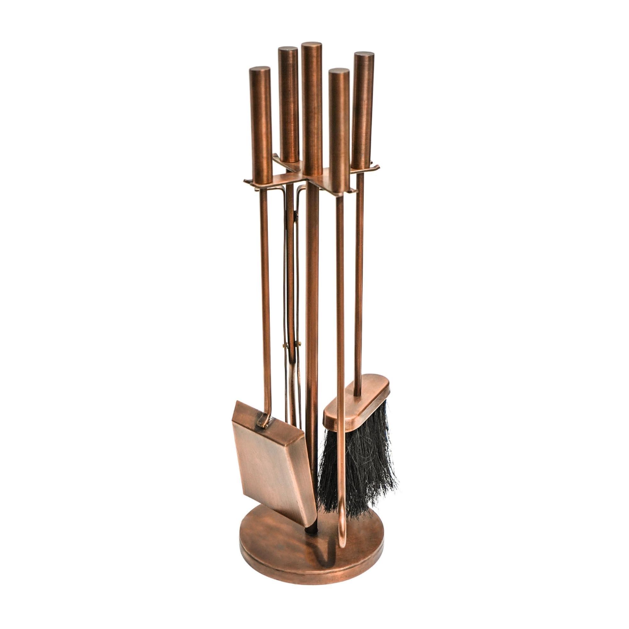 Ivyline Ivyline Fireside Companion Set in Antique Copper with Stand - Indoor Fireside Utility Accessories - H 50 x W 15cm