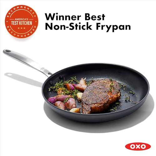 OXO OXO Frying Pan Enhanced 12 Skillet, Ceramic Nonstick, Durable Hard Anodized Cookware, Scratch Resistant, Stainless Steel Handle, Good Grips, Dishwasher & Oven safe, Black