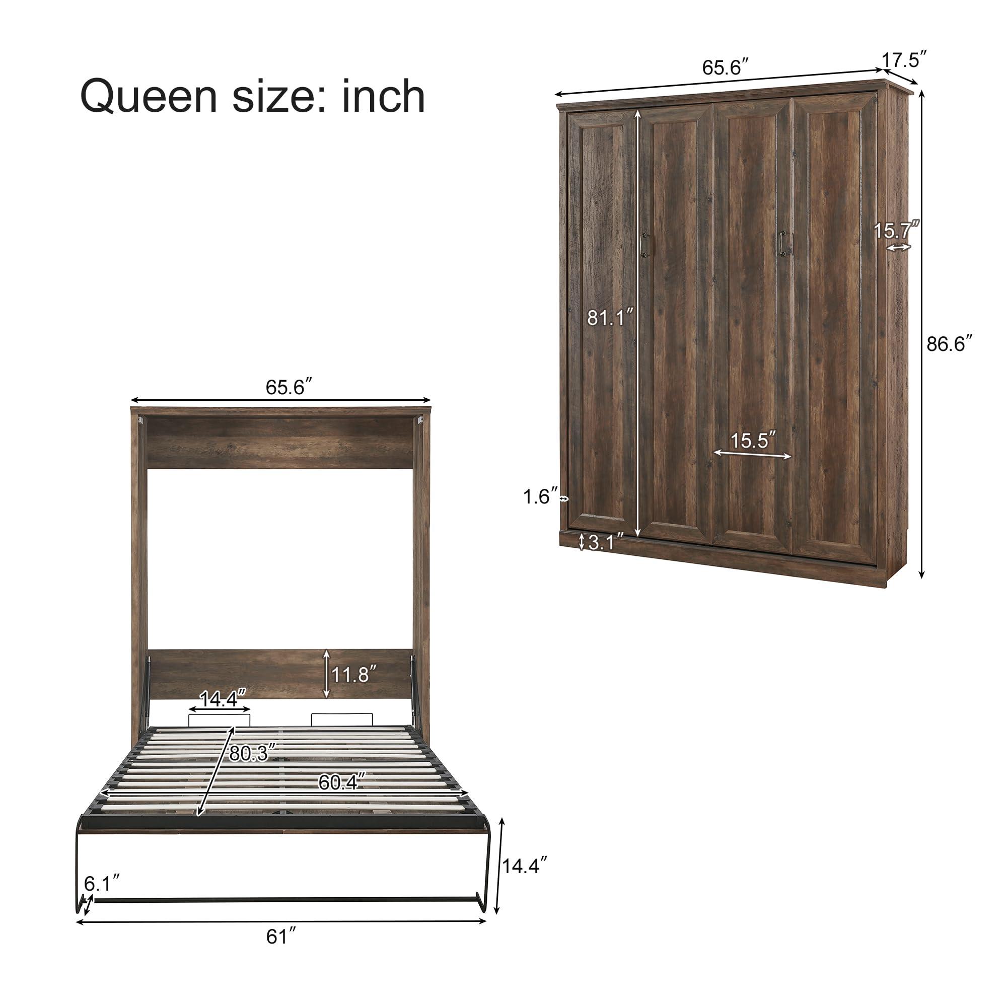 GYYBED GYYBED Queen Size Half Self-Close & Open Murphy Bed Cabinet, Space-Saving Wall Bed for Guest & Home Office, Easy Assembly (Brown)