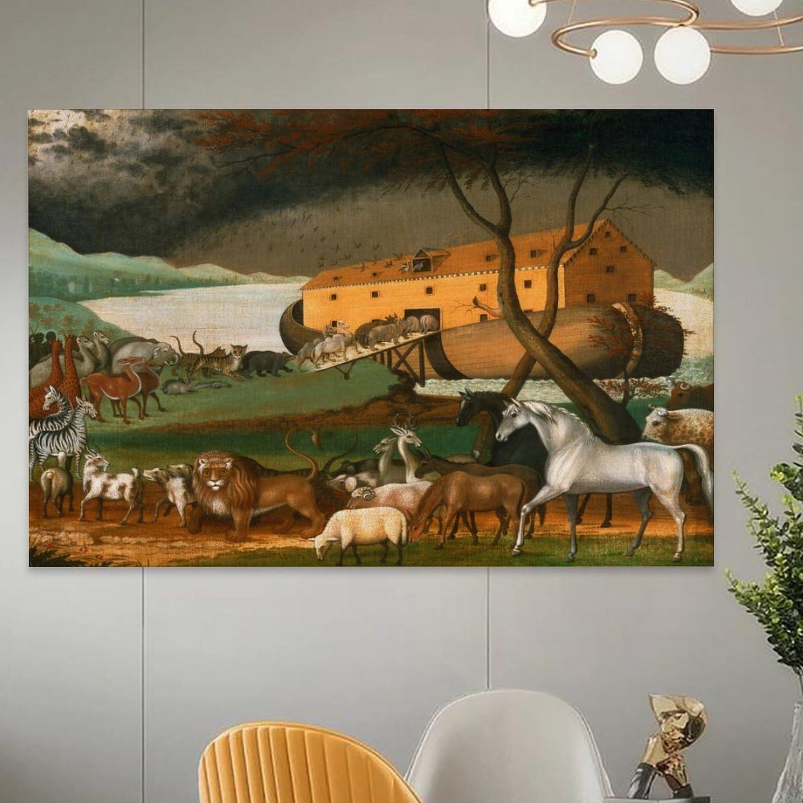 DaiWenBo DaiWenBo Edward Hicks American Noah\'S Ark Poster Print Religious Culture Room Aesthetic Print Art Wall Painting Canvas Gifts Modern Bedroom Decor 20x30inch(50x75cm), Unframe