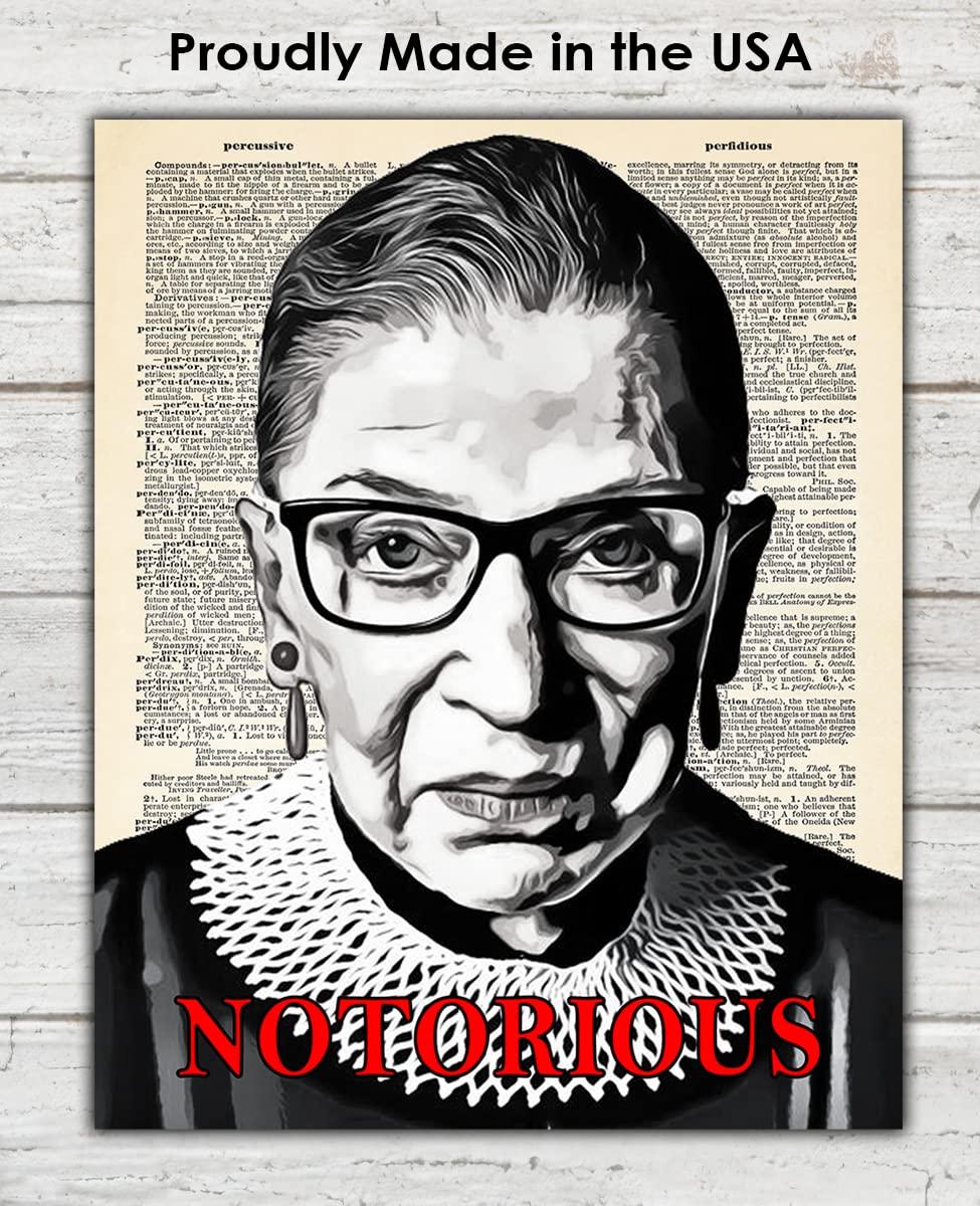 Buzz Unplugged Inspirational Ruth Bader Ginsburg Wall Art: "Notorious" 11x14 Dictionary, RBG Poster, RBG Wall Art & Motivational Wall Art, Positive Affirmations Wall Decor for Bedroom & Office Decor for Men & Women