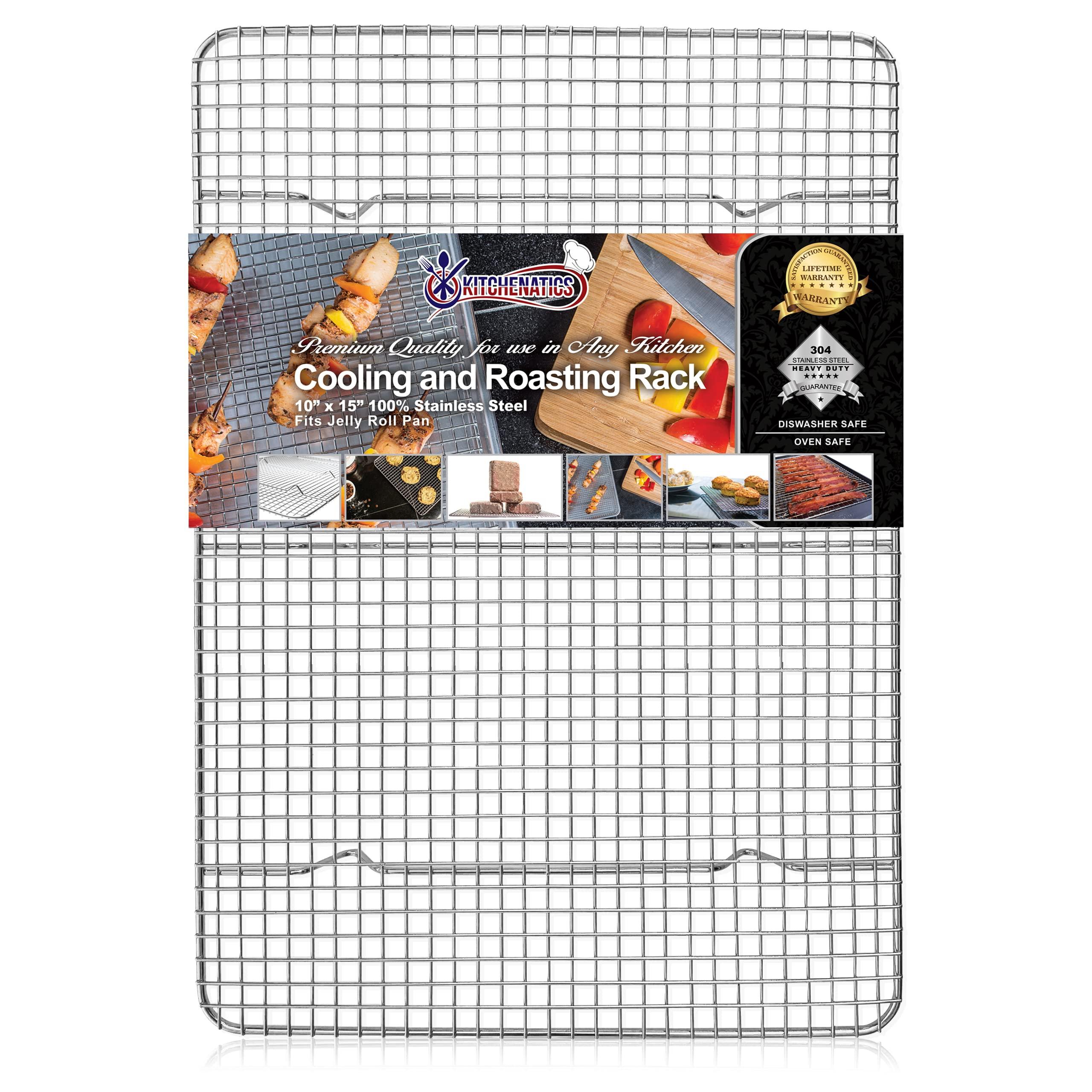 KITCHENATICS KITCHENATICS Jelly Roll Cooling Rack for Baking, Heavy-Duty Stainless Steel Baking Rack, Oven Safe Rack for Cooking, Food-Safe Bacon Rack, Cookie Cooling Rack Fits Jelly Roll Sheet Pan 10\" x15\" IN