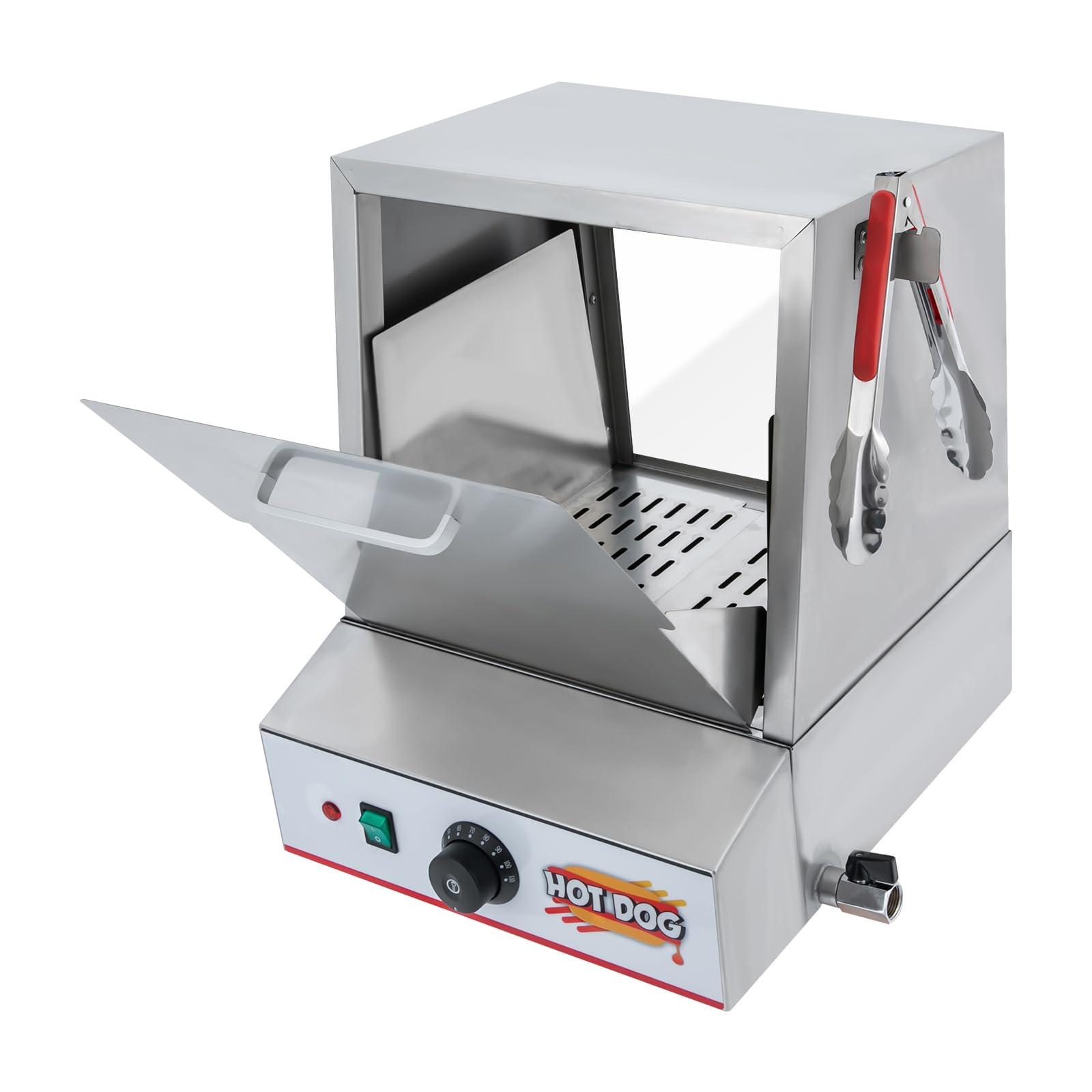 SHZICMY Hot Dog Steamer, 20L, Commercial Hot Dog Steamer for 96 Hot Dogs, Electric Hot Dog Warmer with Drop Down Door Acrylic Window Partition Plate Food Clip, Stainless Steel, Electric Hot Dog Steamer